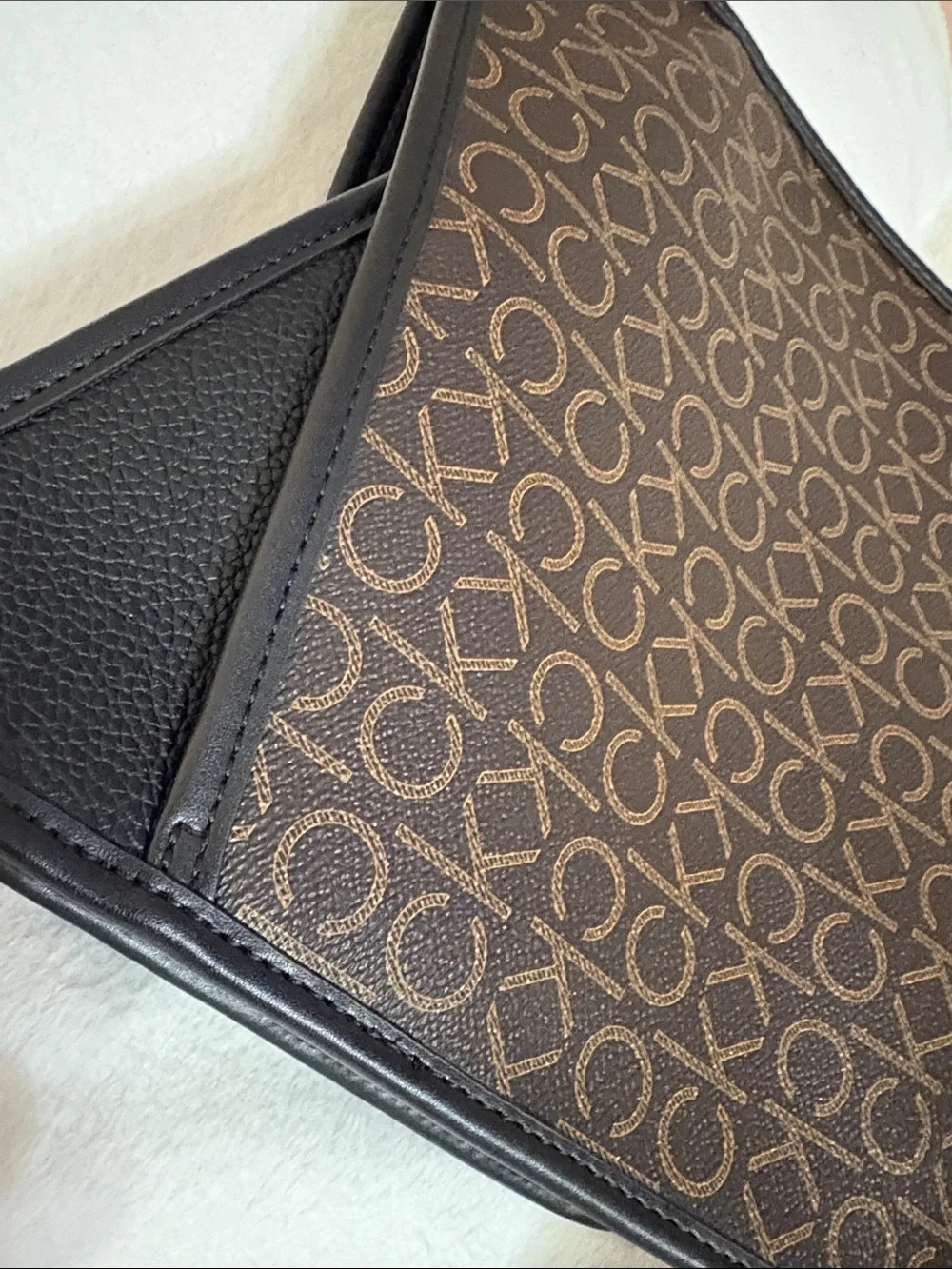 Calvin Klein Brown Monogram Messenger Bag with Black Strap